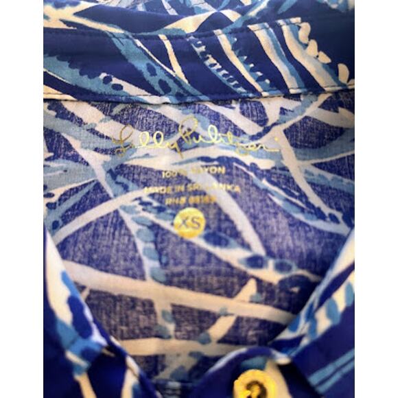 Lilly Pulitzer Sea View Rayon Button Front Blouse - Twilight Blue XS - Picture 5 of 5